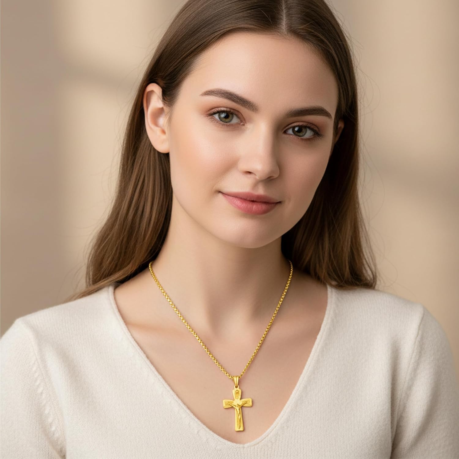 14k Gold Plated/silver Cross Necklace for women and men Religious Christian Gifts for Women Men First Communion Gifts Baptism Easter Basket Fillers Cross Necklace - Image 3