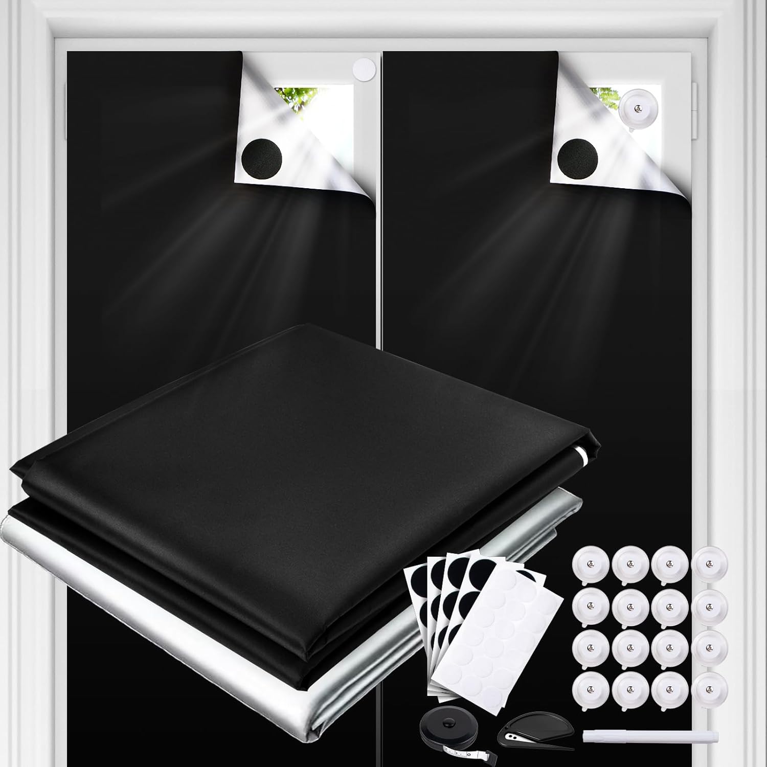 2 Pack Portable Blackout Shades, Window Blackout Shade 94"x55" Travel Curtains for Bedroom Cut to Size to Fit Any Window, Temporary Blinds with Suction Cups for Baby Nursery