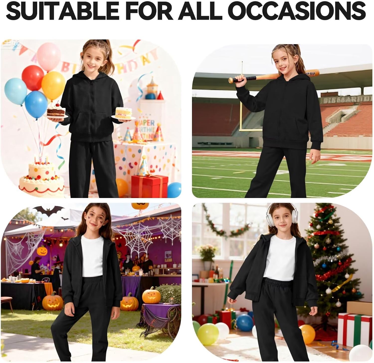 Girls Boys 2 Piece Tracksuit Athletic Sweatsuits Sets Zipper Hooded Sweatshirt and Jogger Sweatpants Clothing Sets for Kids,Black,12Y-150 - Image 7