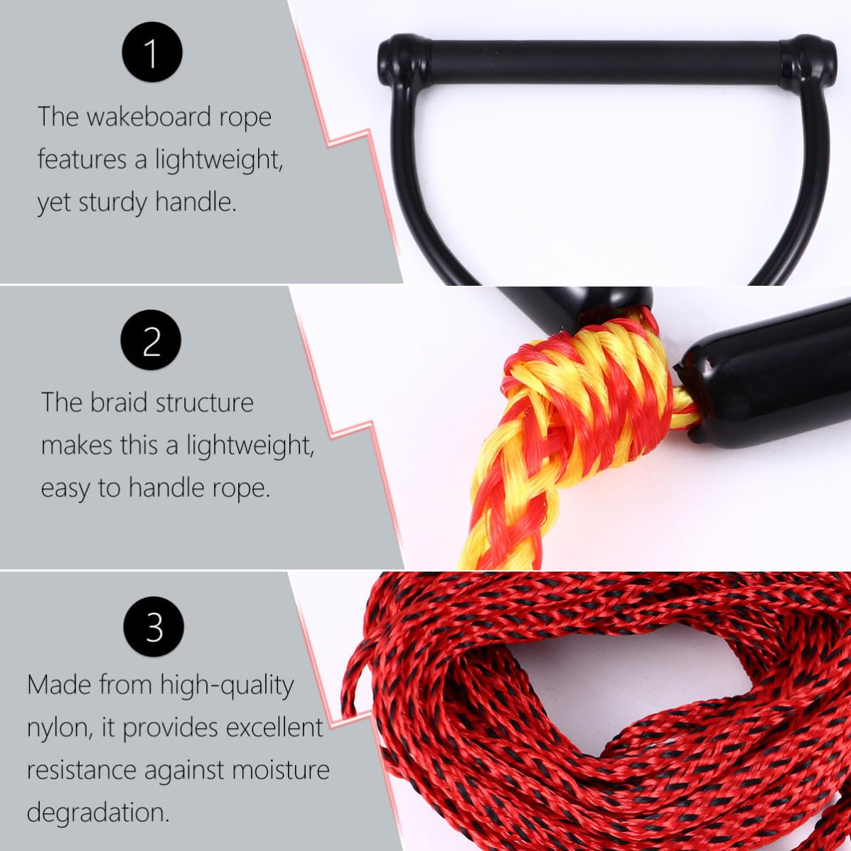 Cuerda para Esquí Acuático Negra de Nylon Mango Resistente, Fácil de Manejar y Resistente Rayos UV para Deportes Acuáticos y Navegación en Barco Color Aleatorio