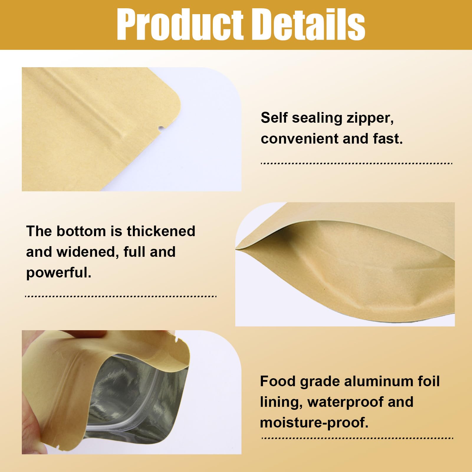 50PCS Sachet Kraft Alimentaire 14x9cm, Pochette Kraft Noel Emballage Alimentaire Avec Fermeture Éclair Et Doublure En Feuille D’aluminium Pochettes Refermables Pour Noix Grains De Café Feuilles