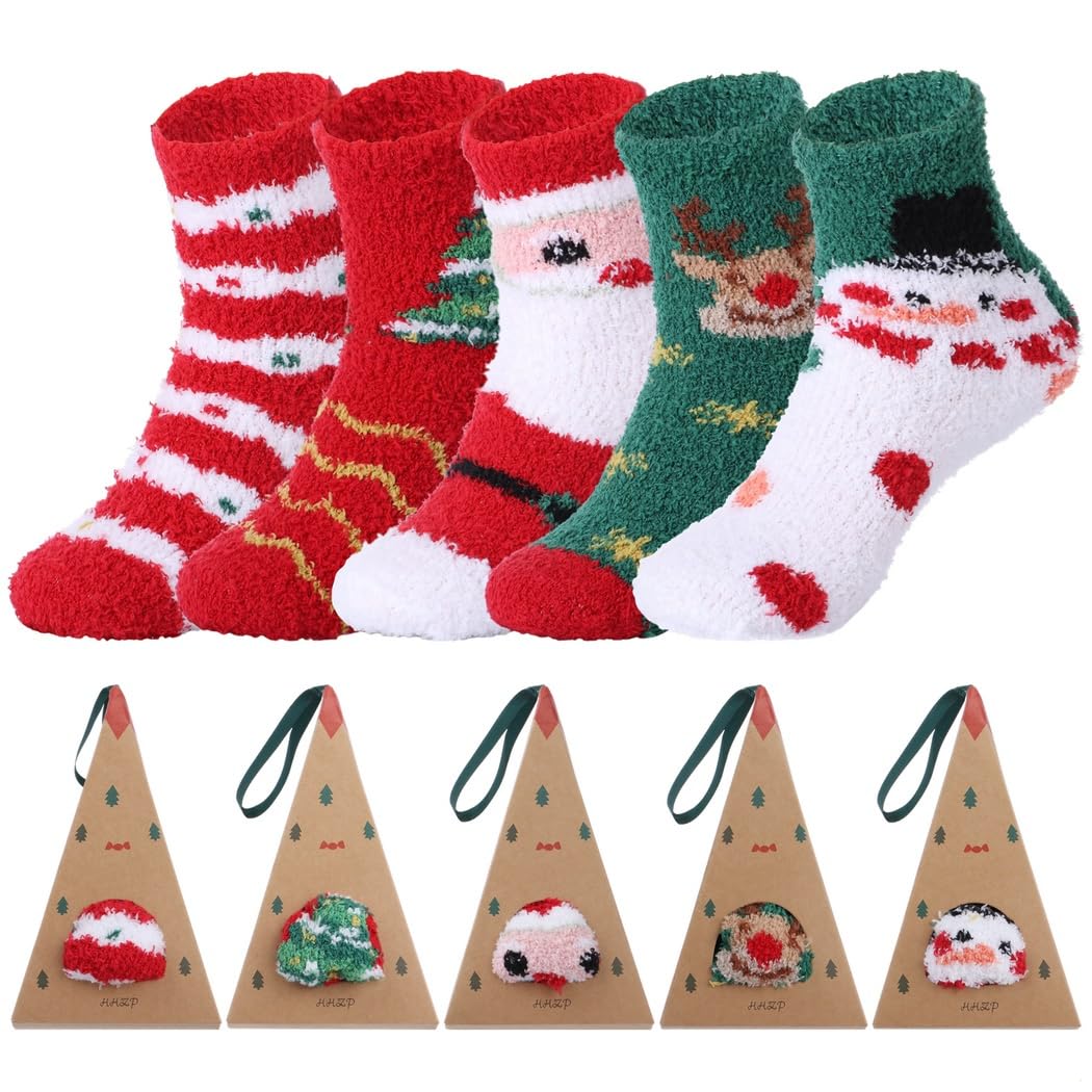 Calzini colorati natalizi, confezione da 10, calzini con Babbo Natale e albero di Natale, collezione invernale calda, perfetti per regali di festa, 5 paia, Multicolore, Etichettalia unica