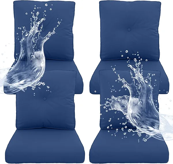 Artfurniz Outdoor Chair Cushions 4 Sets- 22 * 24" Patio Furniture Cushions with Removable Cover, 27D High Density Sponge Filling Outdoor Patio Cushions for Chairs, Rocker, Sofa and Loveseat - Blue