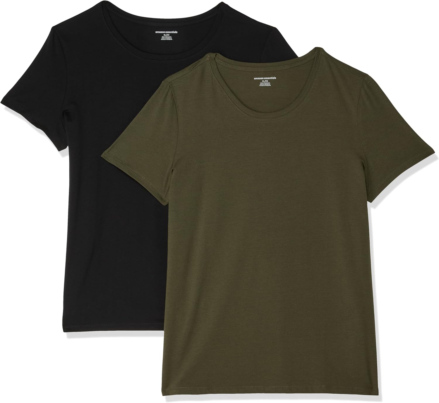 Amazon Essentials Women's Classic-Fit Short-Sleeve Crewneck T-Shirt, Multipacks 2 Olive/Black Small