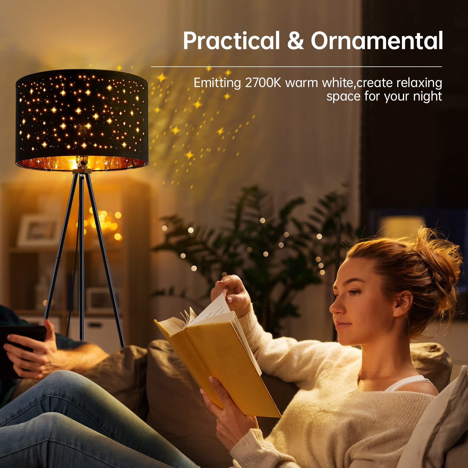 BoostArea Floor Lamp, Tripod Floor Lamp, 8W LED Bulb, Decorative Lamp Shade, Mid Century Standing Lamp for Living Room, Bedroom, Study Room and Office