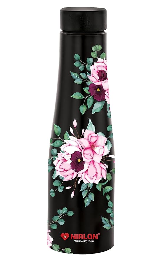 NIRLON Tall Bell Single Wall Stainless Steel Water Bottle 1000ml, Water Bottles For Fridge, School,Gym,Home,office,Boys, Girls, Kids, Leak Proof (UV Printed Bottle|Bloom)