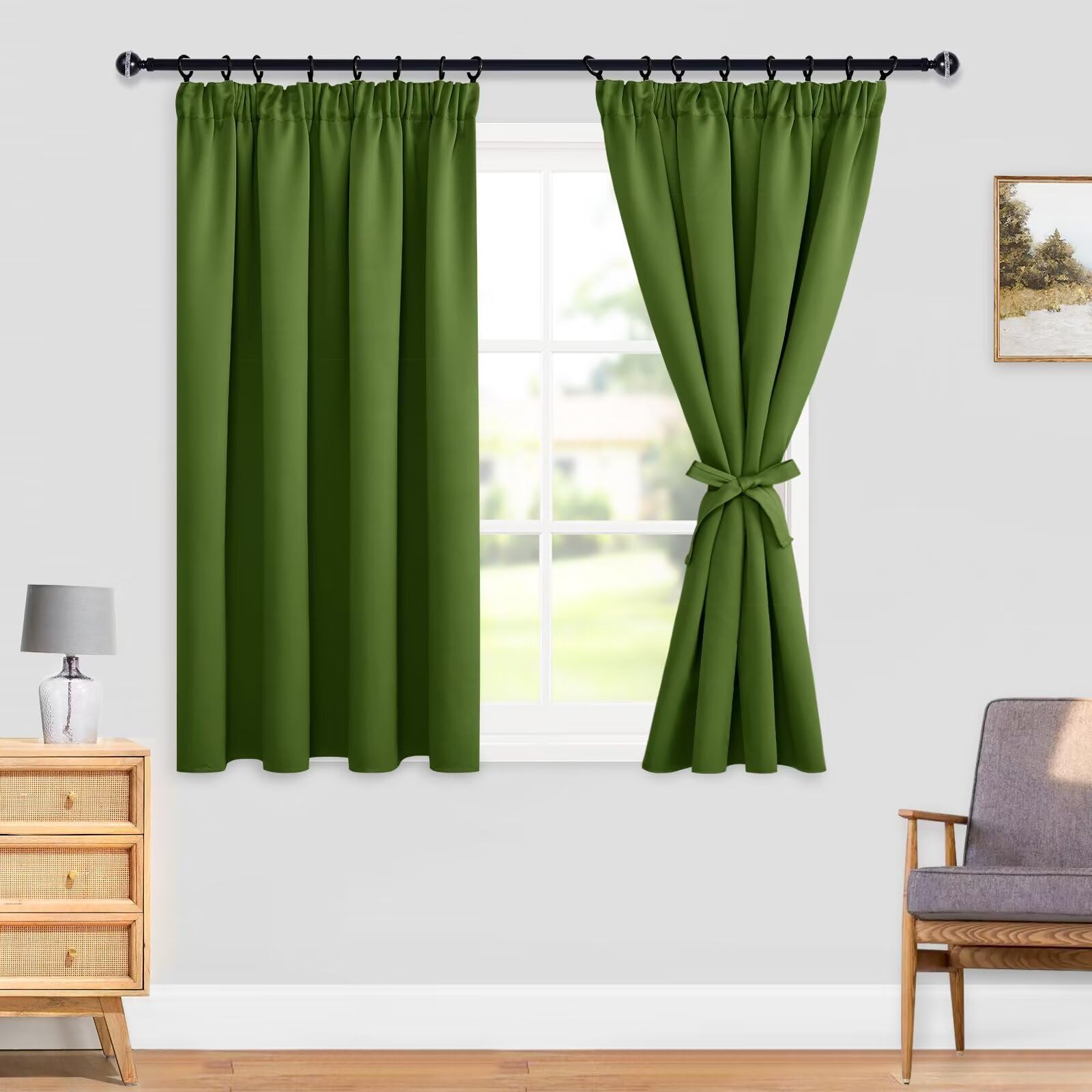 DWCN Green Blackout Curtains for Bedroom Thermal Room Darkening Drapes Pencil Pleat Curtain for Living Room 46 x 54 Inch Length - Image 2