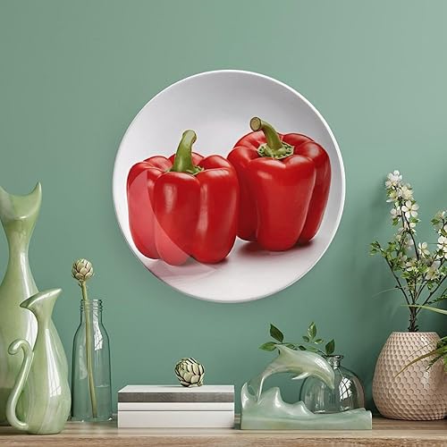 Miniatura 5 de Plato decorativo de cerámica, platos decorativos personalizados, dos pimientos rojos impresos, placa de porcelana con soporte vertical para