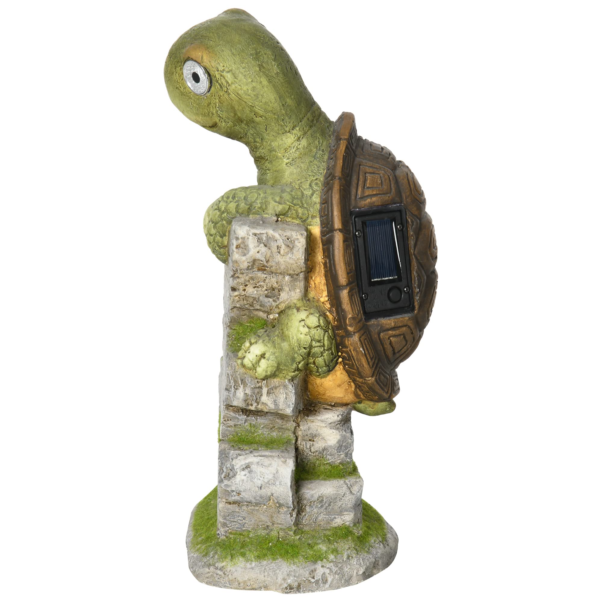 Outsunny Statuetta da giardino a forma di tartaruga con luce solare LED, statua da giardino, scultura da 36,5 cm, ornamento esterno per prato, giardino, cortile