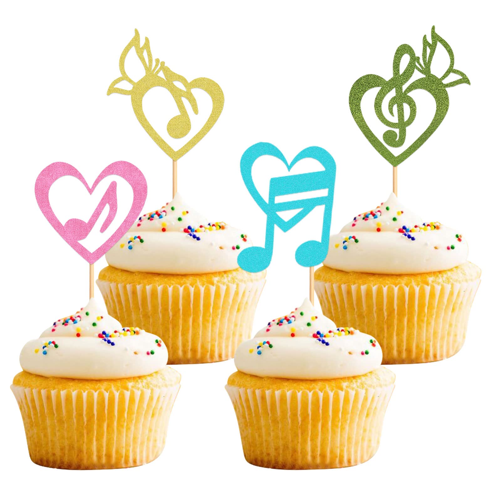 24 Pack Music Notes Cupcake Toppers Musical Symbols Cupcake Picks Music Theme Baby Shower Kids Wedding Birthday Party Cake Decorations Supplies heart