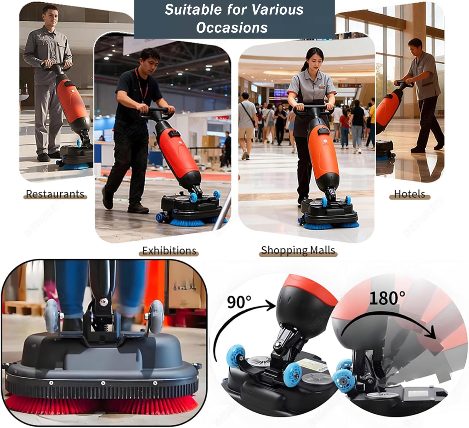 Máquina de limpieza de suelos, cepillos multifuncionales de doble disco de 17 pulgadas, cabezal giratorio de 360°, tanques de 4,5 L + 7,5 L, tiempo de funcionamiento de 120 minutos para supermercados