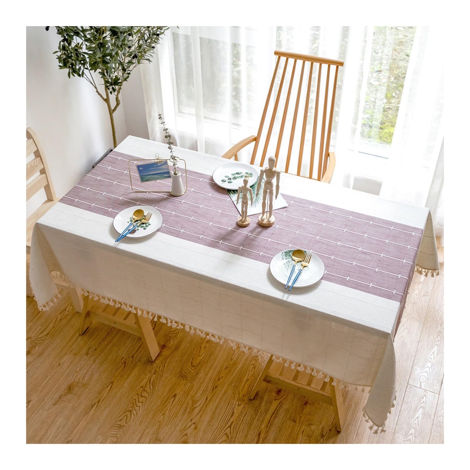 Nappe violet bicolore à carreaux en polyester 140x200cm pour table