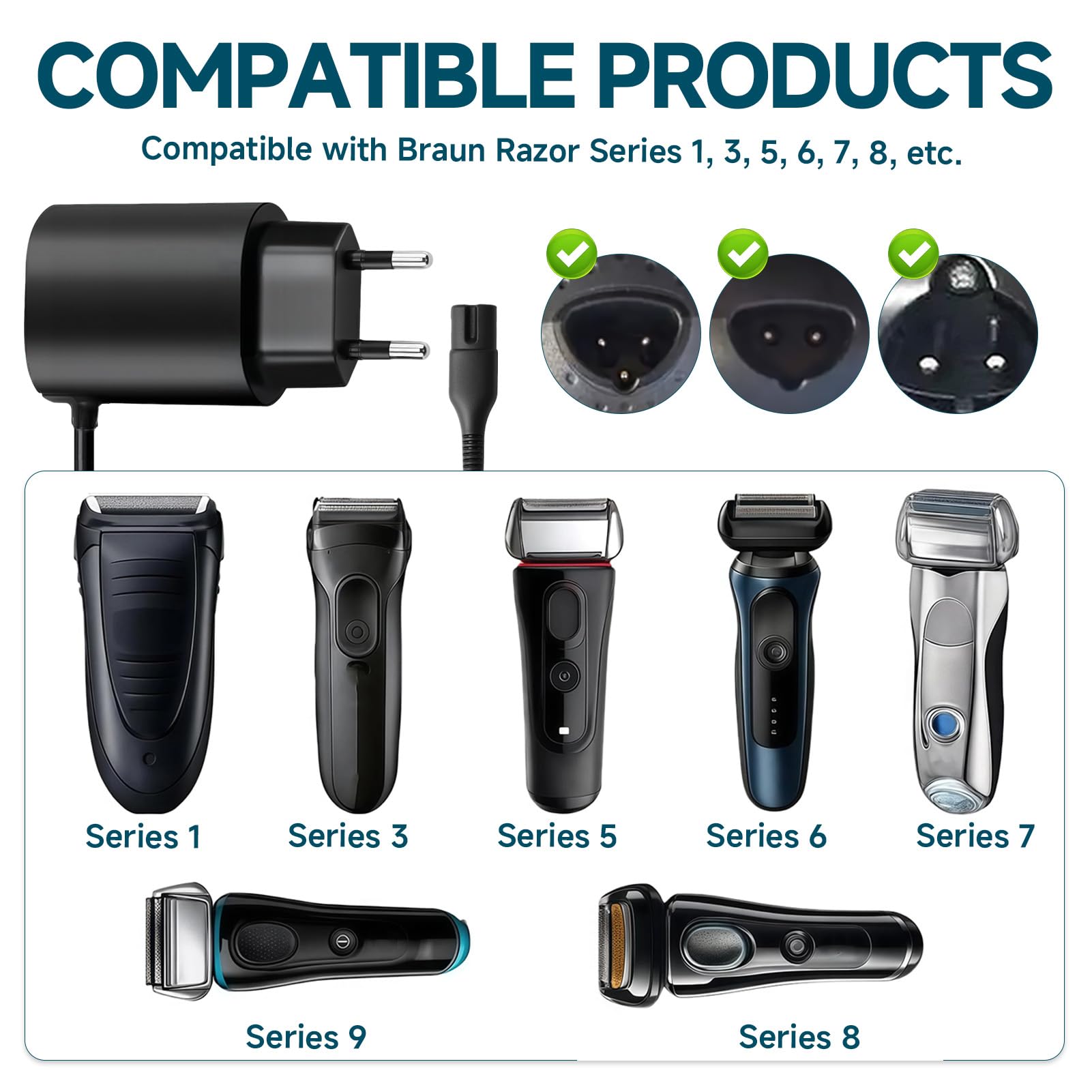 12V 0.4A Cargador Cable para Braun Series 7 6 9 9 Pro 5 4 3 2 1Cable Carga Maquinilla Adaptador Cargador Adaptador for Silk-épil 9 7 5 Maquina Afeitar Alimentación Cable Carga Charger Cortador Barba — view 5