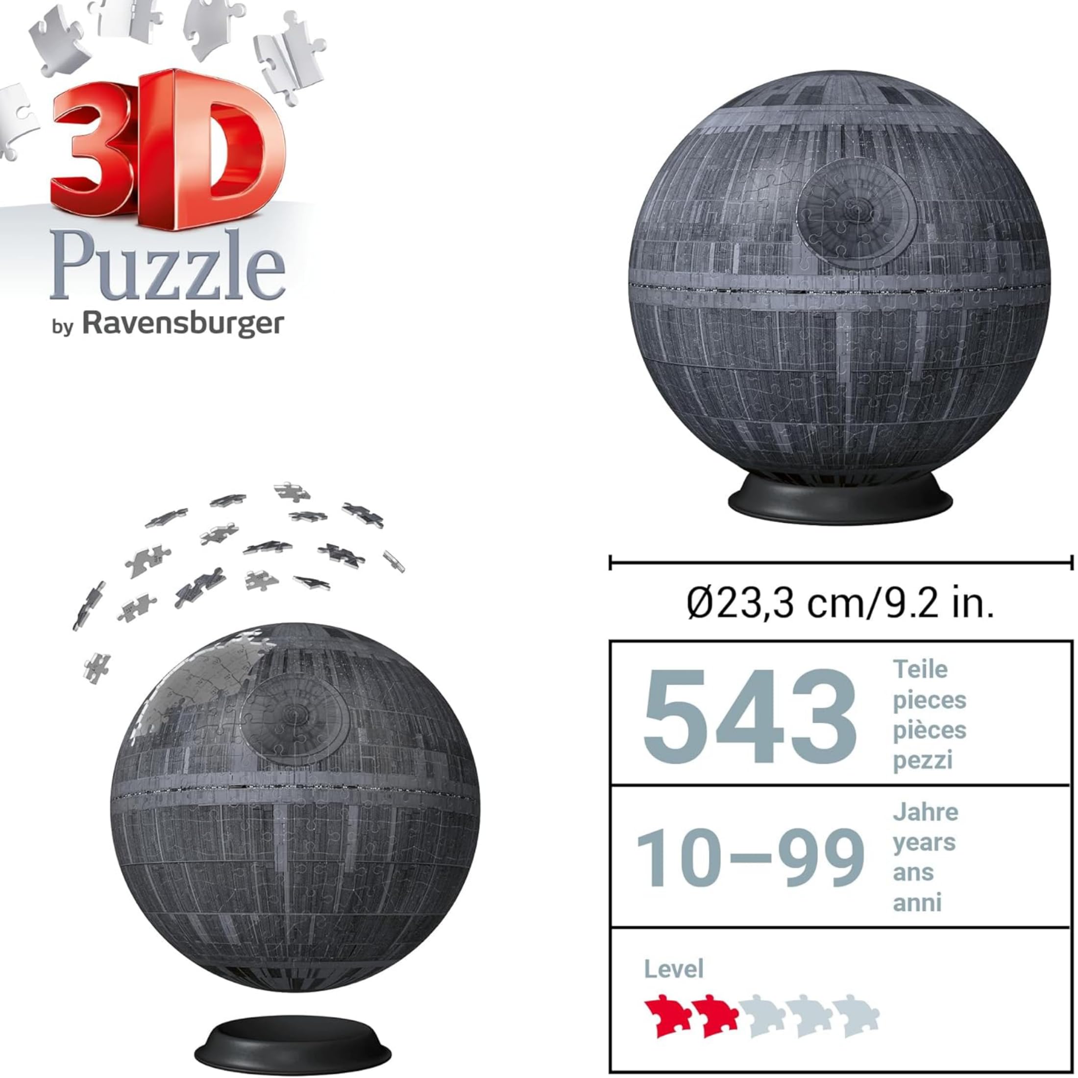 Ravensburger - Puzzle 3d La Morte Nera Star Wars | Puzzle 3d Bambini A Partire Dagli 10 Anni | Modellismo Da Costruire Bambini Di 540 Pezzi | Regalo Bambino 10 Anni E Più