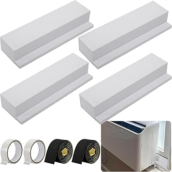 moonoom 4 Pack Air Conditioner Foam Block, Window AC Side Foam Block Kit with Foam Strip and Tape, Insulated Foam Panel for U-Shaped AC Units Prevent Air Leakage Summer Winter White
