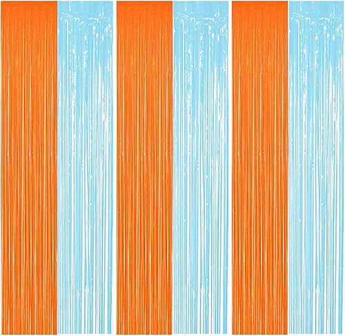 Cortinas de flecos azules y naranjas para decoración de fiesta de graduación, cumpleaños, baby shower (paquete de 3)