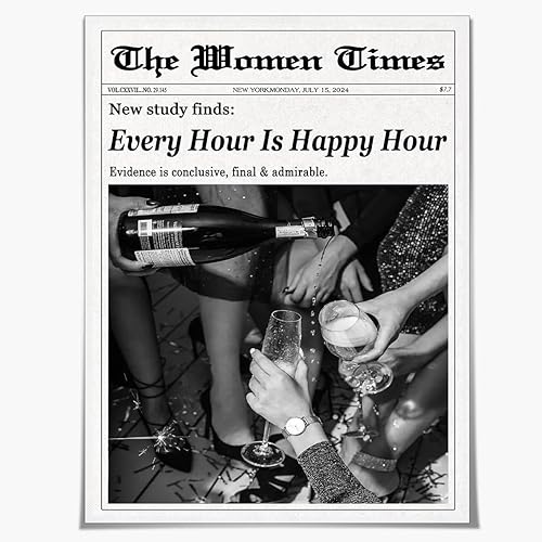Every Hour is Happy Hour - Póster de moda de periódico de moda, arte de pared vintage de Nueva York en blanco y negro, póster de titular de revista