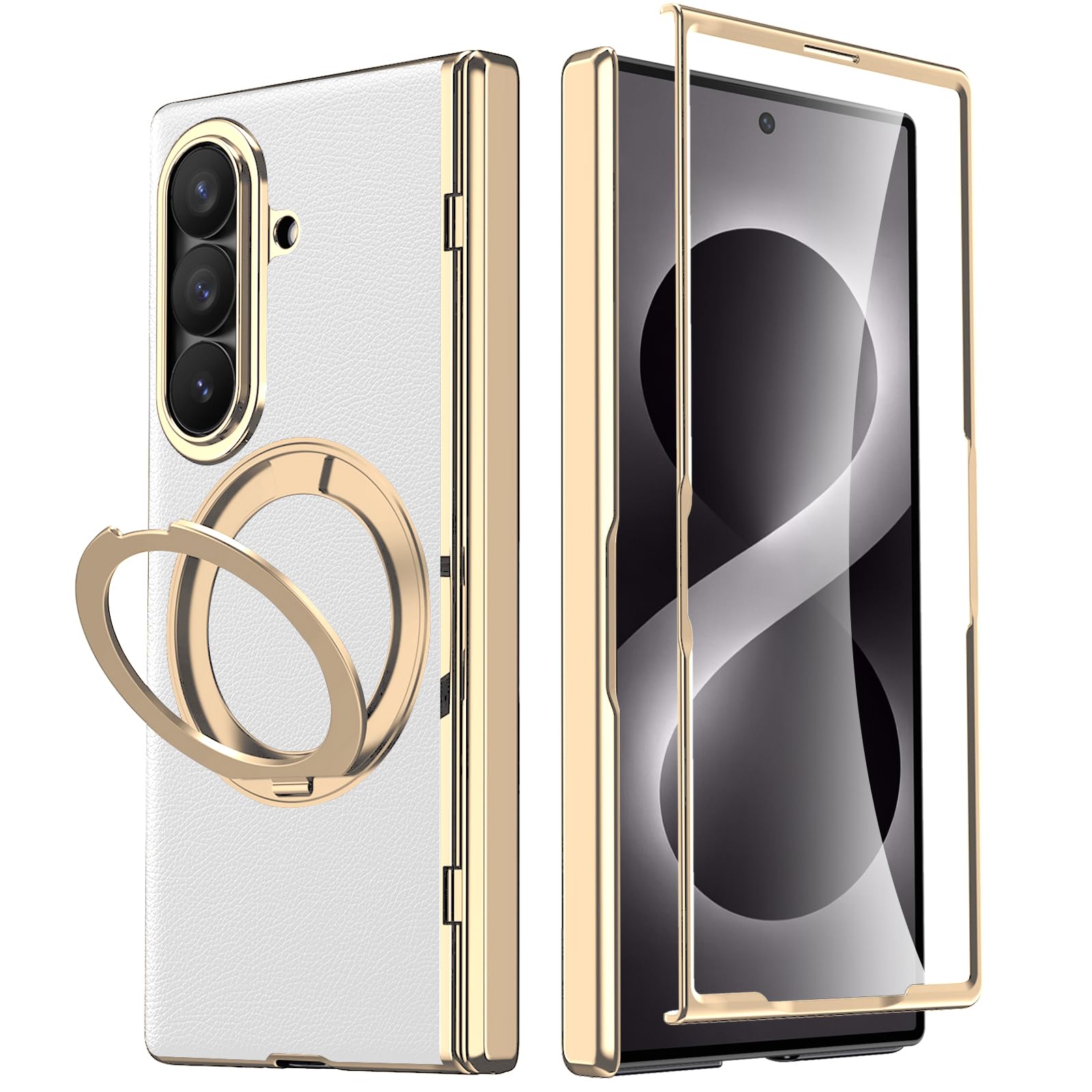 Funda de piel para Samsung Galaxy Z Fold 8 Ultra con soporte de anillo magnético, compatible con protector de pantalla integrado, cobertura completa, bisagra de piel, para Z Fold 8 Ultra, color