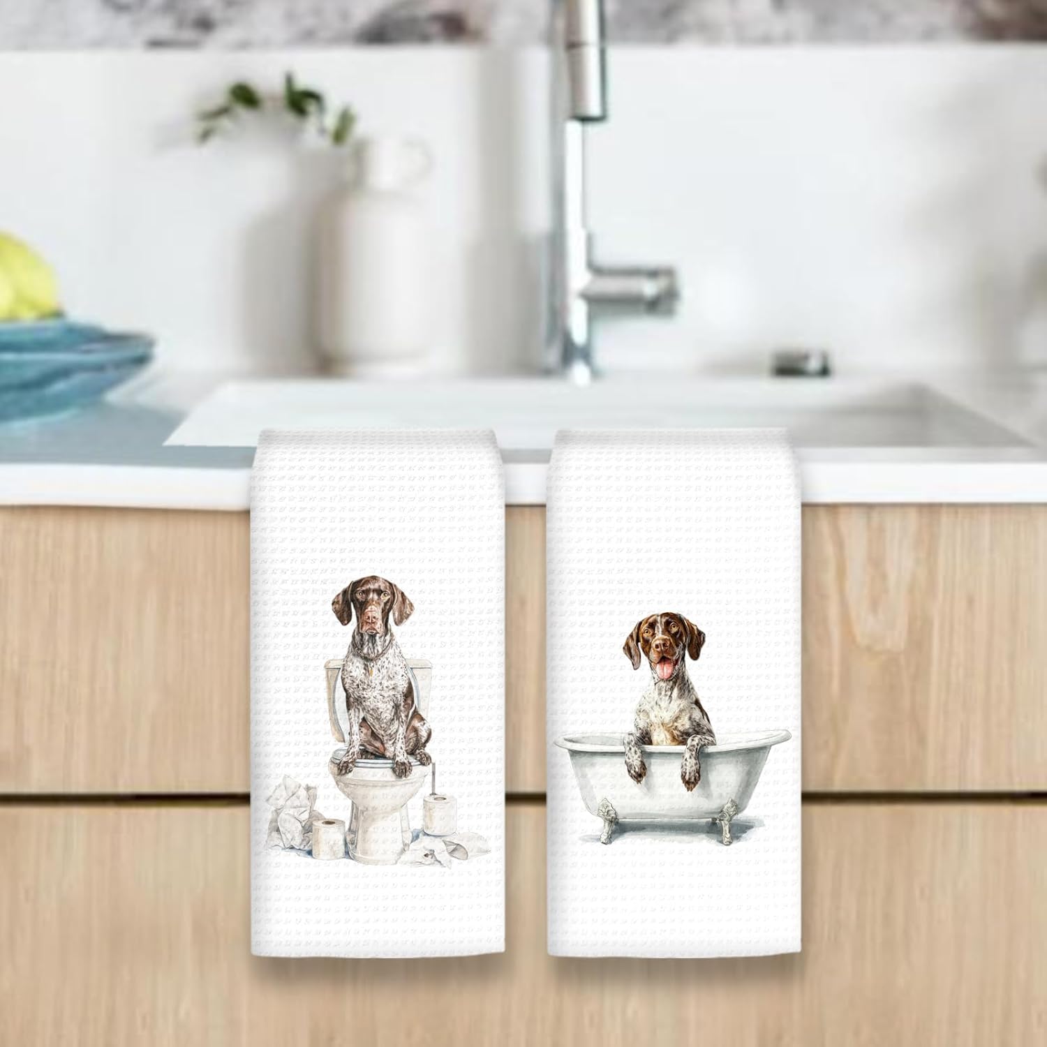 Funny German Shorthaired Pointer Dog Hand Towels Set of 2, Gifts for German Shorthaired Pointer Dog Owners Lovers, Pet Lovers Gifts Toilet Hand Towels for Bathroom Washroom, 16x24In - Image 6