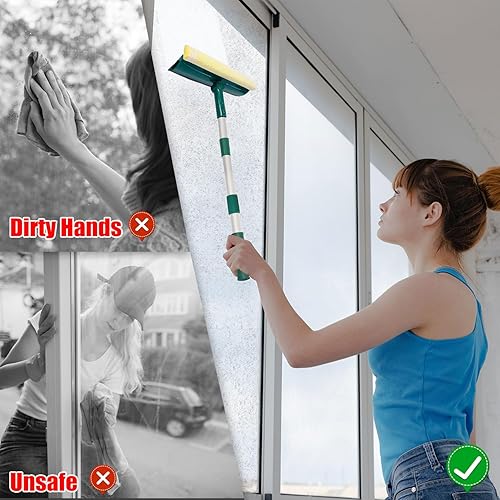 Miniatura 2 de Escobilla para limpieza de ventanas con mango largo de 60 pulgadas, esponja limpiadora de ventanas 2 en 1 y goma de hoja de doble cara, herramienta