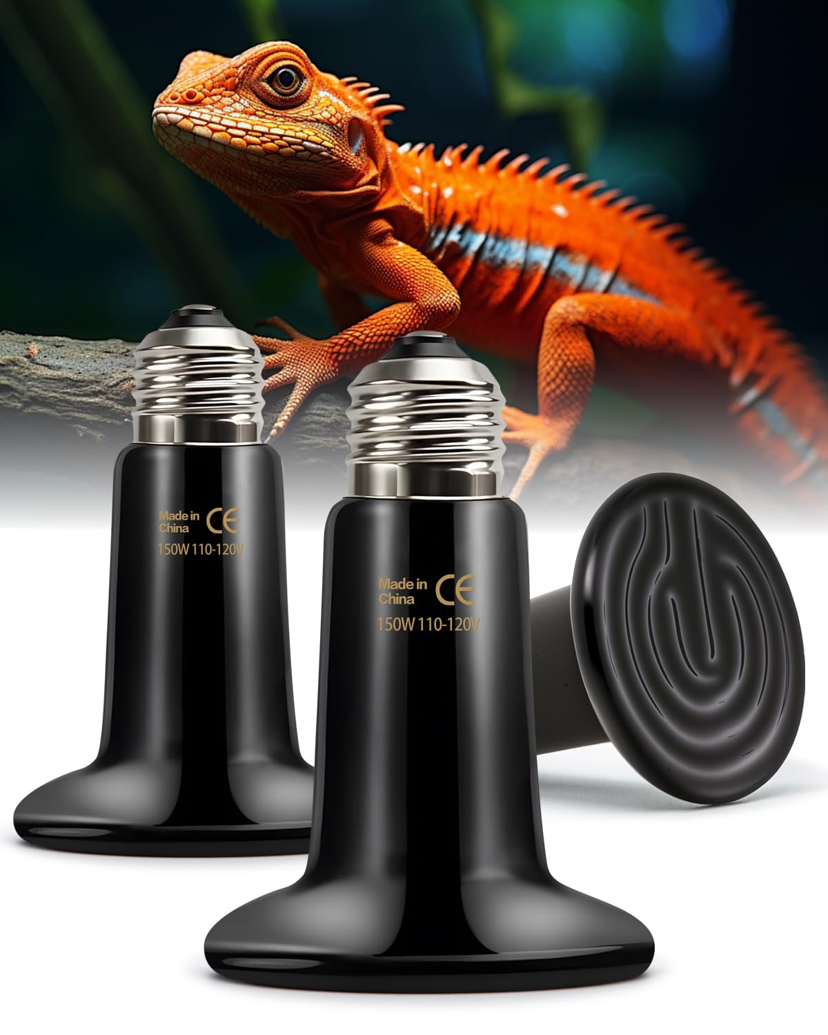 Ruiandsion 150W Ceramic Heat Emitter Bulb 3-Pack – Long-Lasting Nighttime Heating for Reptiles & Poultry, Shatter-Resistant Design for Large Terrariums/Coops