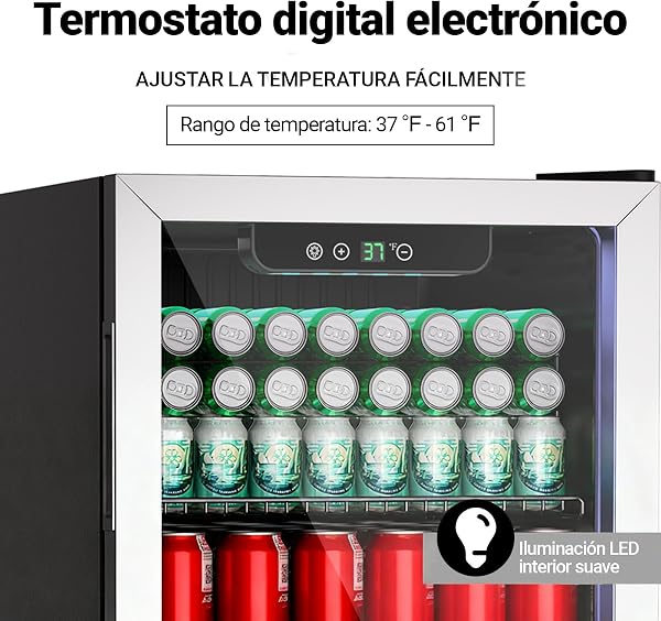 DollarDash Mini refrigerador de 80L, refrigerador independiente para bebidas con capacidad para 115 latas puerta de transparante para, refrigerador pequeño con estantes ajustables (plateado) - 4
