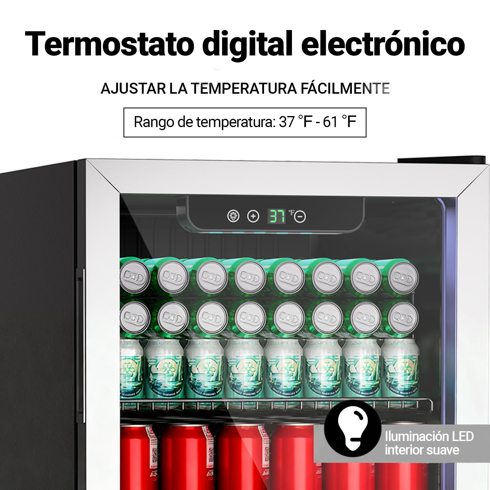 Mini refrigerador de 80L, refrigerador independiente para bebidas con capacidad para 115 latas puerta de transparante para, refrigerador pequeño con estantes ajustables (plateado)