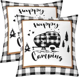 Feelyou Camper Throw Happy Pillow Covers 16"x16" Set of 2 Soft | Couch Sofa RV Cartoon Car Cushion Covers Pillowcases Pillows Outdoor Camping Decorative