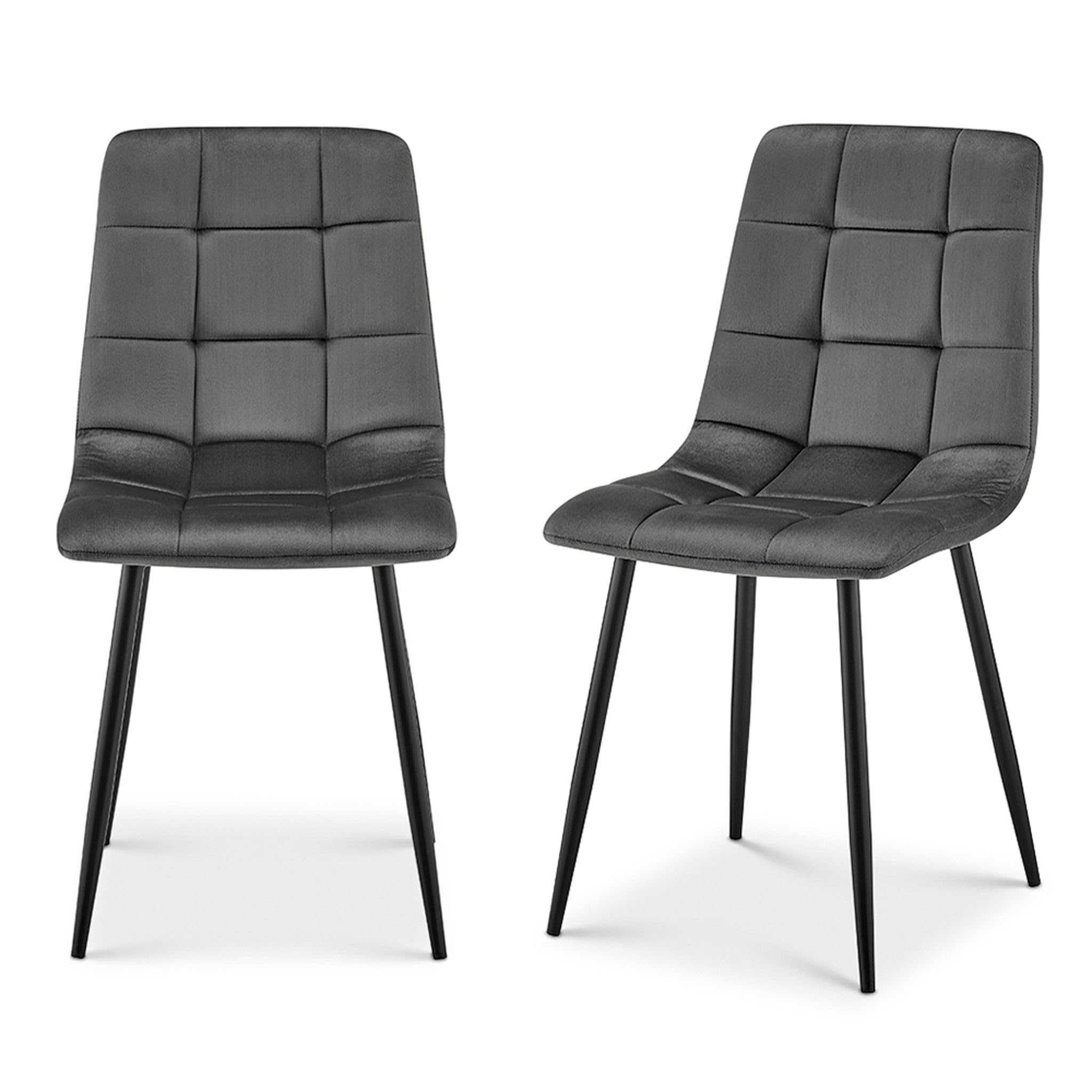 Bravich Velvet Embossed Dining Chairs Set of 2, Grey High Back Upholstered Fabric Kitchen Chairs with Metal Legs, Modern Accent Chairs for Dining Room, Bedroom, Dressing Table and Vanity
