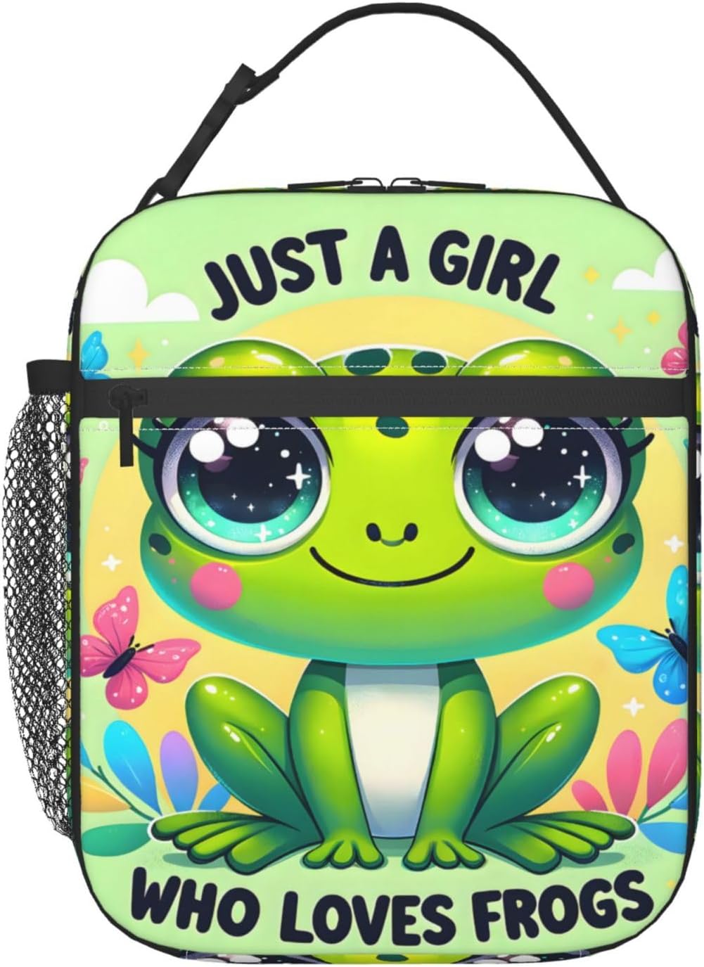 Reusable Just a Girl Who Loves Frogs Lunch Box for Kids, Insulated Cute Frog and Butterfly Bag,Polyester Cooler Animal Lovers Handbags Case for School Picnic Work Travel Beach or Hiking, Gifts