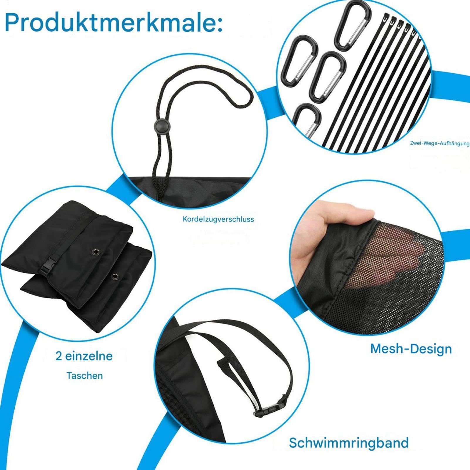 Sac de rangement pour piscine en maille, sac de rangement pour de piscine | Organiseur en maille Poolside | Lot de 2 sacs d'organisation de piscine pour flotteurs, radeaux, pâtes et bouée avec
