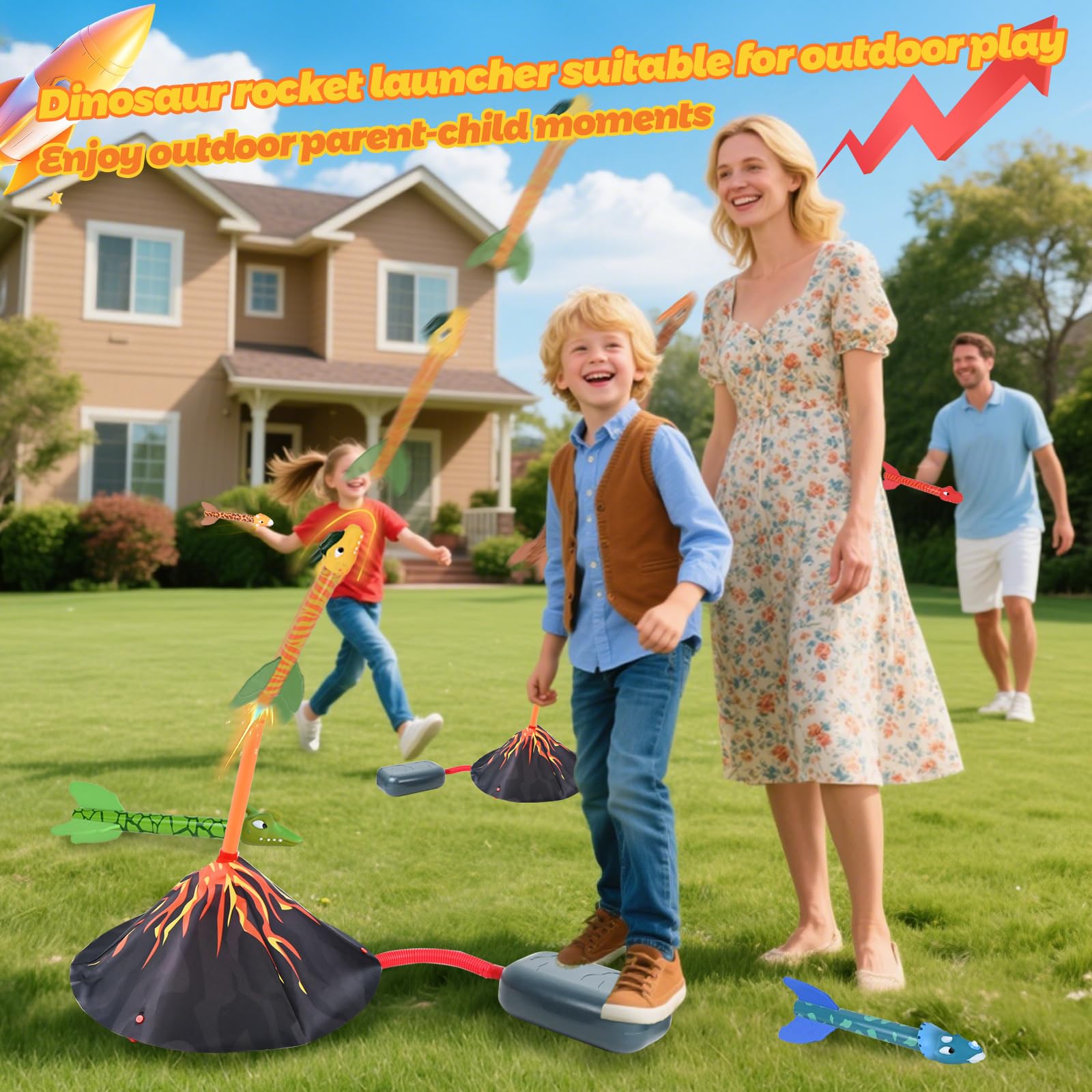 Joellfuner Lanciarazzi Giocattolo, Giocattoli Dinosauro Razzo, Gioco di Razzi con Pompa Lancio e 6 in Schiuma, Giochi da Giardino Esterno per Bambini, Regali per Ragazzi e Ragazze di 3-12 Anni
