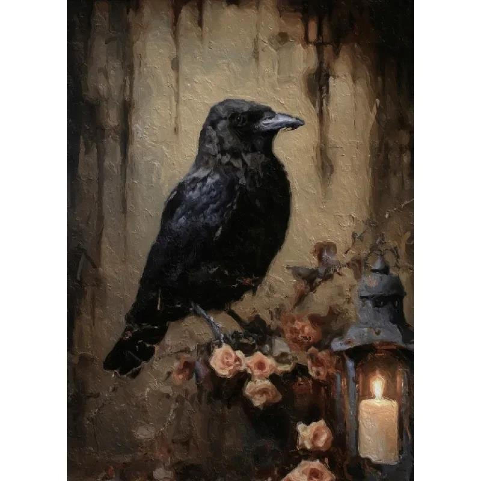Baibexing Vintage Bird Raven Poster Prints Abstract Crow Dark Canvas Painting Wall Art For Living Room Home Decor A10 30X40Cm Unframed