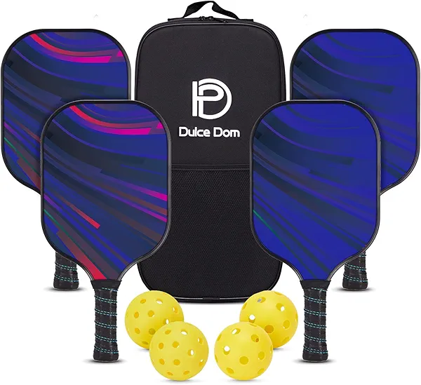 DULCE DOM Pickleball Paddles Set of 2/4 - USAPA Approved, Fiberglass/Carbon Fiber Pickleball Racket with 4 Indoor Outdoor Pickleball Balls and Pickleball Bag, Ideal Pickleball Training Equipment