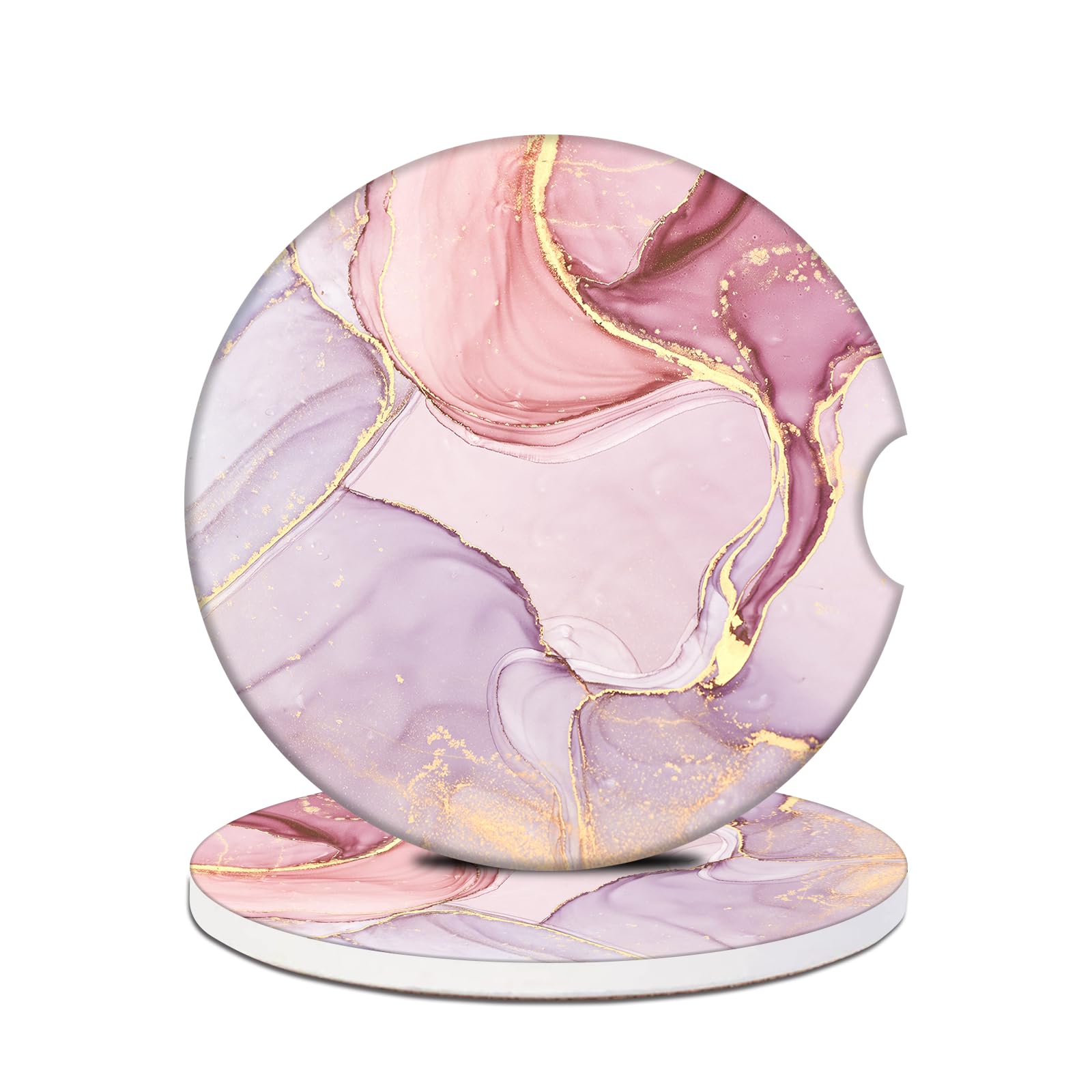 Car Cup Holder Coasters - Pink Marble Absorbent Ceramic Coaster 2 Pack, Anti Slip Car Coasters for Cup Holders, Fashion Car Interior Accessories Drink Coaster for Women & Men
