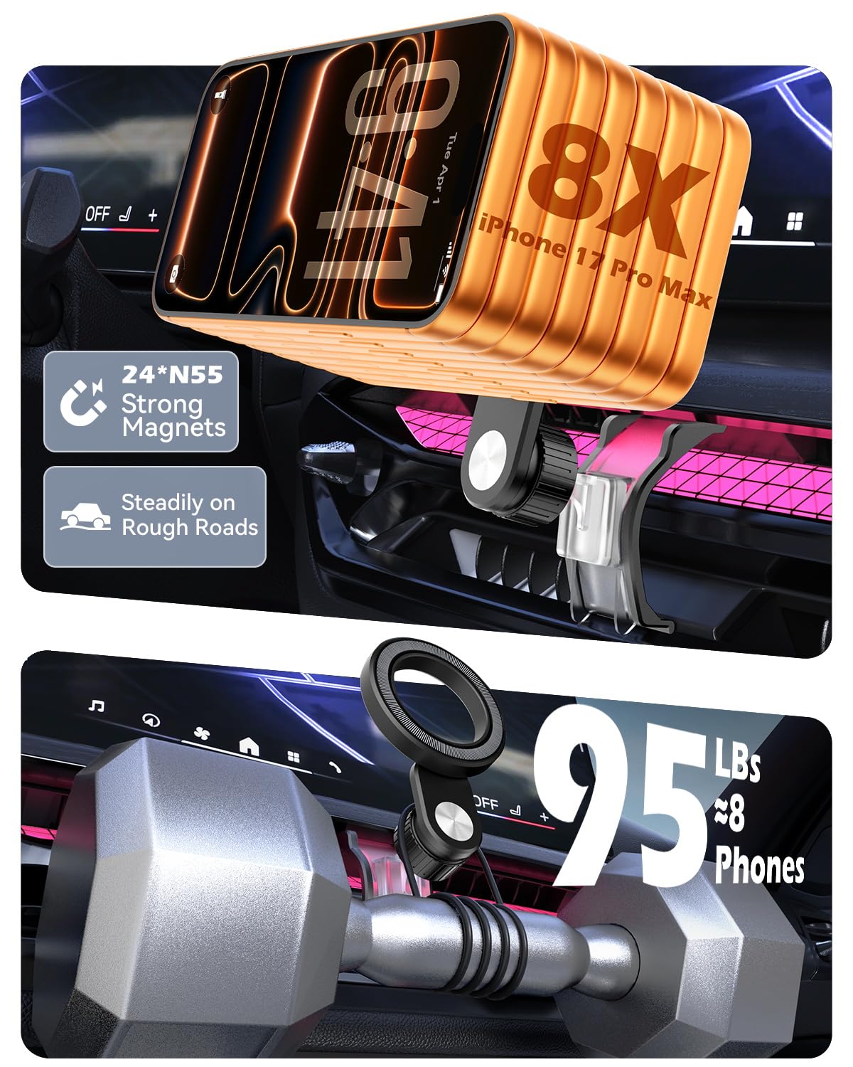CloudValley Supporto per telefono da auto per BMW Serie 3 G20 2020-2025, X3 G01 2022, BMW X5/X5 PHEV G05 2019-2025 e BMW Serie 4 2021-2025 con rotazione a 360° e potente magnete N55