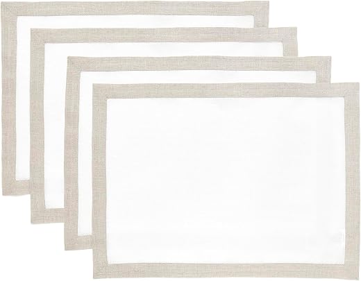 100% Linen Placemats 14 x 19 Inch – Natural and White, Set of 4