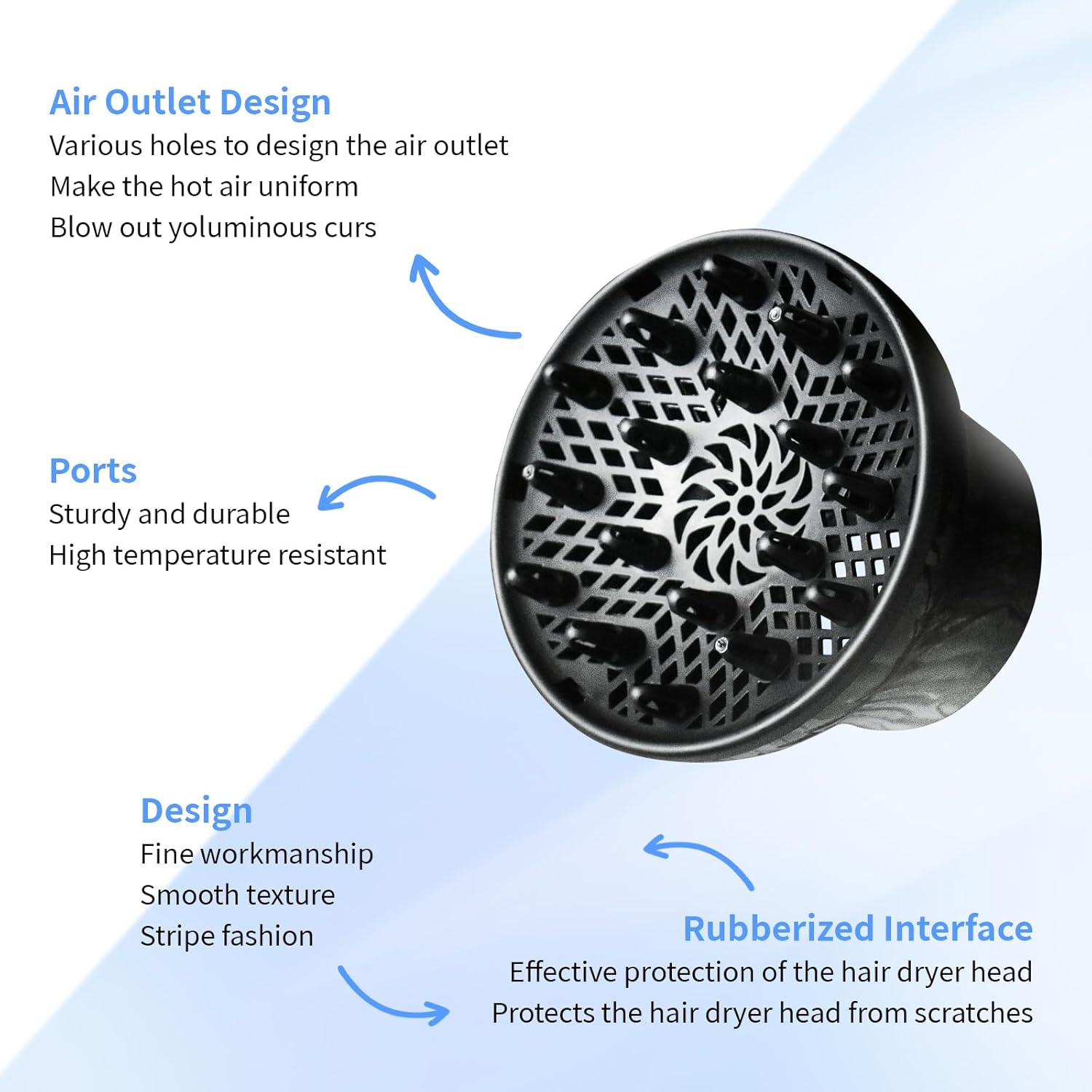 Diffuser Attachment for Hair Dryer Universal, Blow Dryer Nozzle-Specific Hair Diffuser for Curly Hair and Natural Wavy Hair, Suitable for Hair Dryers 1.4in-2.6in (Black) - Image 5