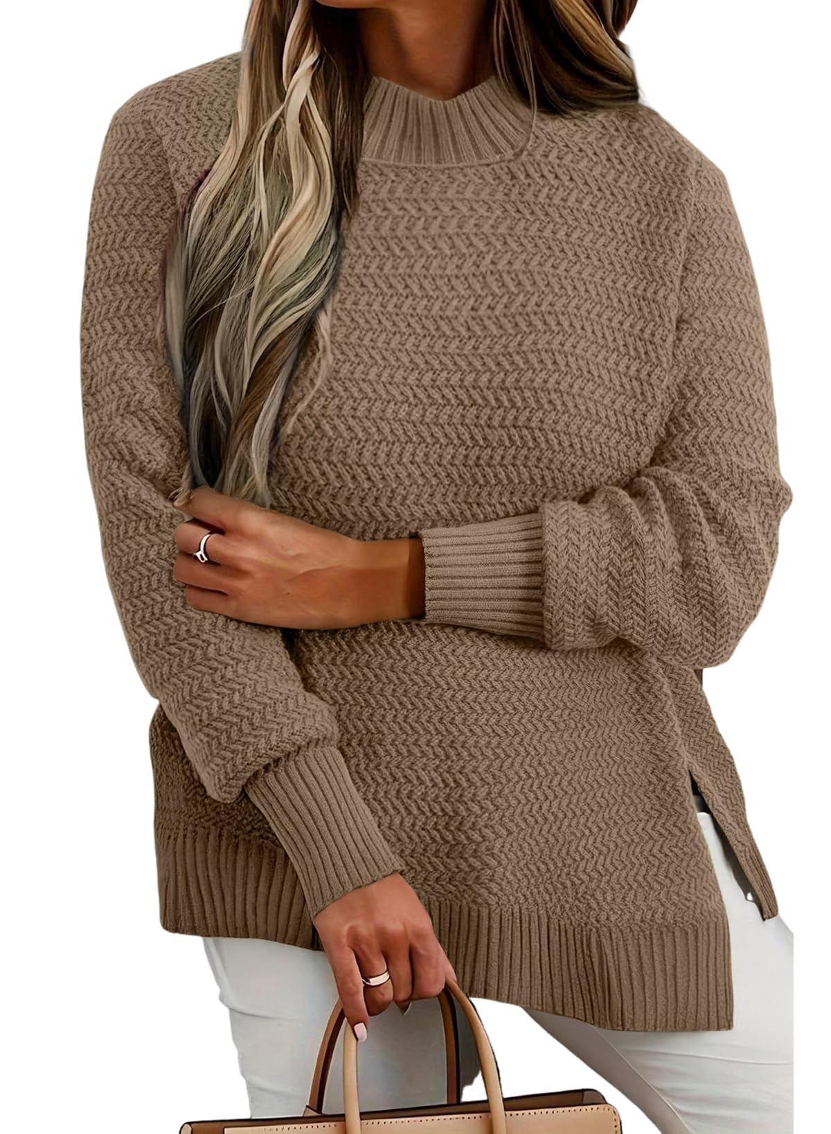 Eytino Womens Plus Size Sweater Long Sleeve Crewneck Knit Side Slit 2025 Fall Fashion Pullover Tops 1X-5X
