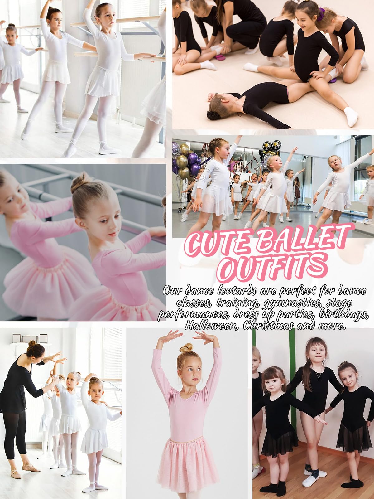 Ballettkleidung Mädchen Ballettkleid Langarm Ballettanzug Kinder Balletttrikot Tanzkleid Baumwolle Tanzbody mit Ballettrock Tütü Ballerina Kleid 3-11 Jahre
