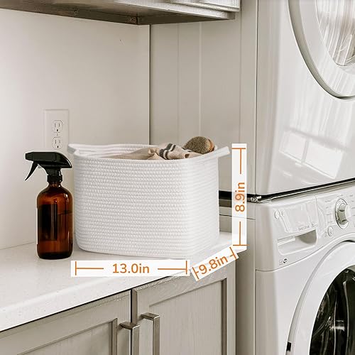 Miniatura 4 de INDRESSME Cesta de almacenamiento tejida blanca, cesta de regalo de bebé para guardería, cesta de ropa para estantes, cesta de lavandería pequeña,