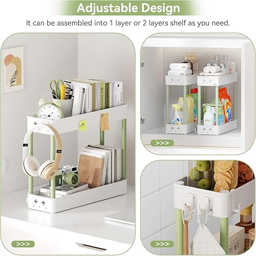 Miniatura 3 de GONGQIN Carrito de almacenamiento delgado de 4 niveles, carrito utilitario estrecho de 5.7 pulgadas con ruedas y ganchos, organizador móvil con