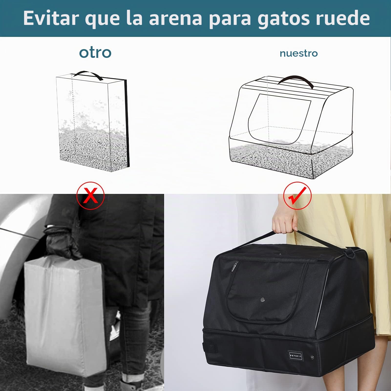 Petsfit Arena para Gatos de Viaje portátil, Cubierta con Arena para Gatos Plegable, fácil de Limpiar, Negro