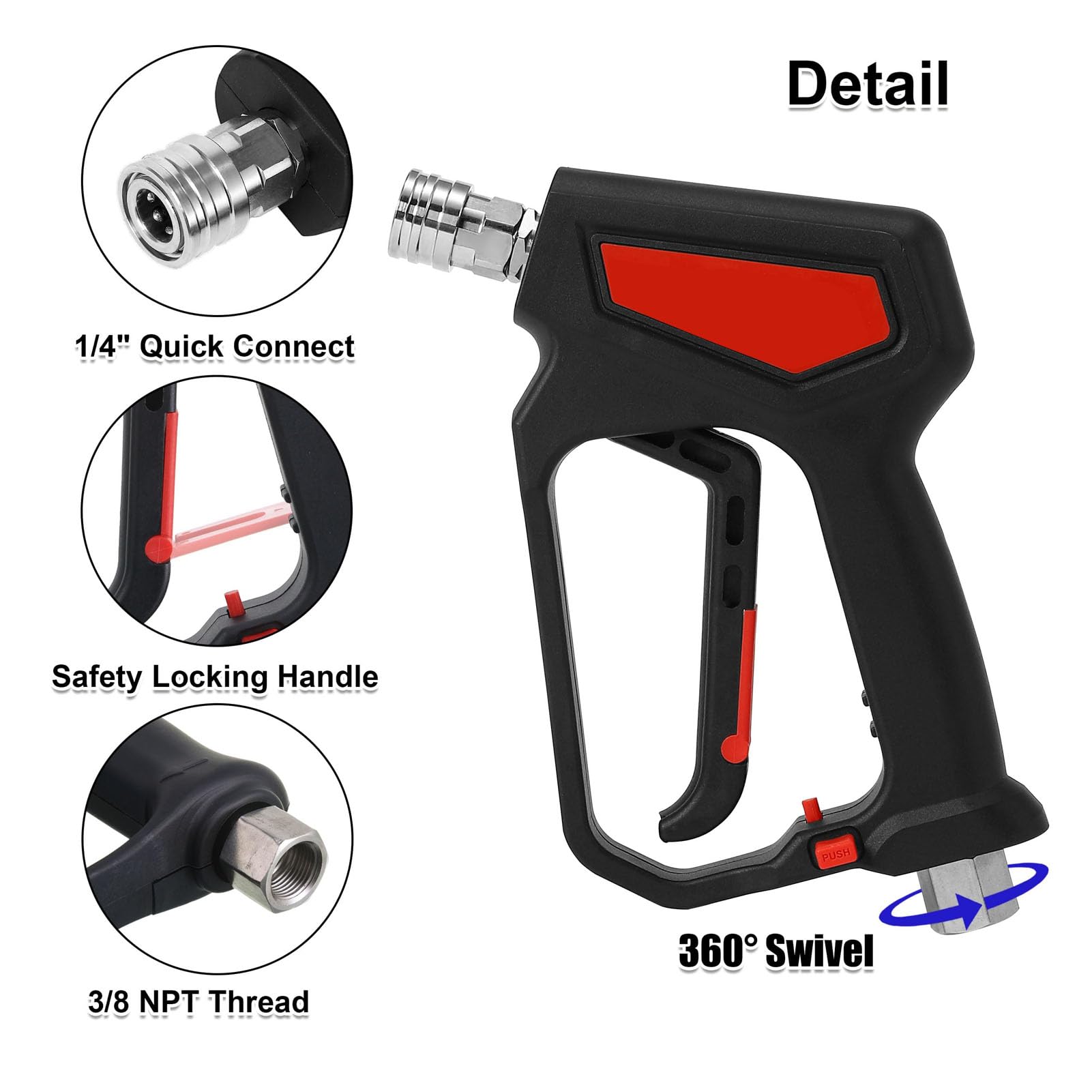 Pistolet do myjki wysokociśnieniowej, 5800 PSI, 10,5 GPM, wydajny wysokociśnieniowy pistolet natryskowy z przyłączem M22 14 M22 15 3/8 do mycia samochodu, motocykla, mosiądzu, metalu, tworzywa