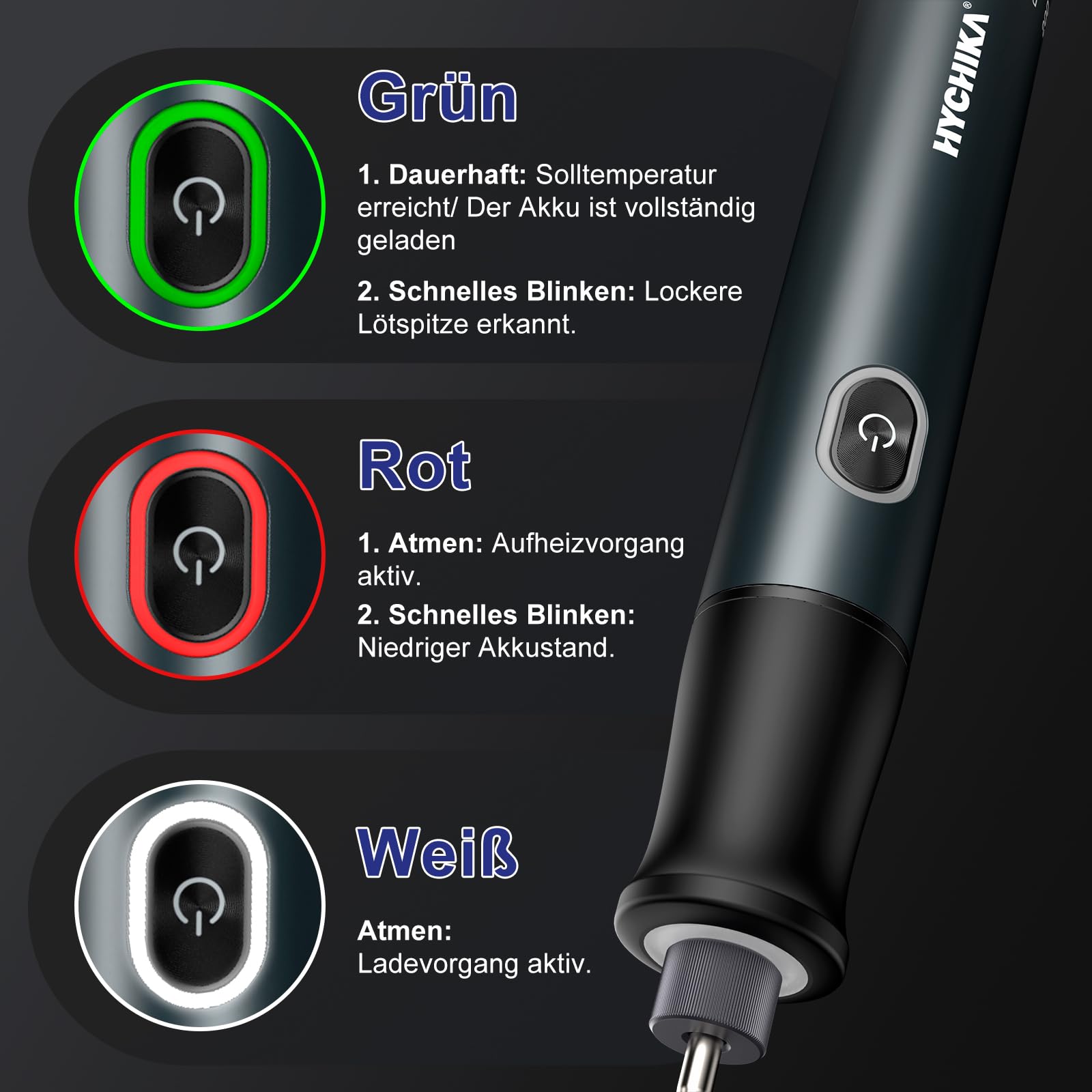 HYCHIKA Lötkolben Set, Akku Lötkolben mit 2600mAh, Intelligentem Indicator, 7s schnelle Heizung (200 ℃ -450 ℃), Auto Schlaf/Aus, mit Halterung, für Elektronik Reparatur, Schweißen, DIY
