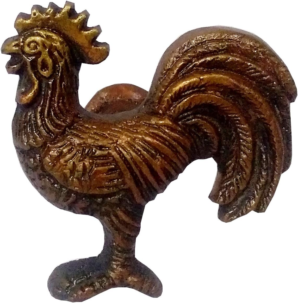 Purpledip Brass Knob 'Morning Alarm': Rooster Cock Design Small Pull Handle in Antique Finish(11794)