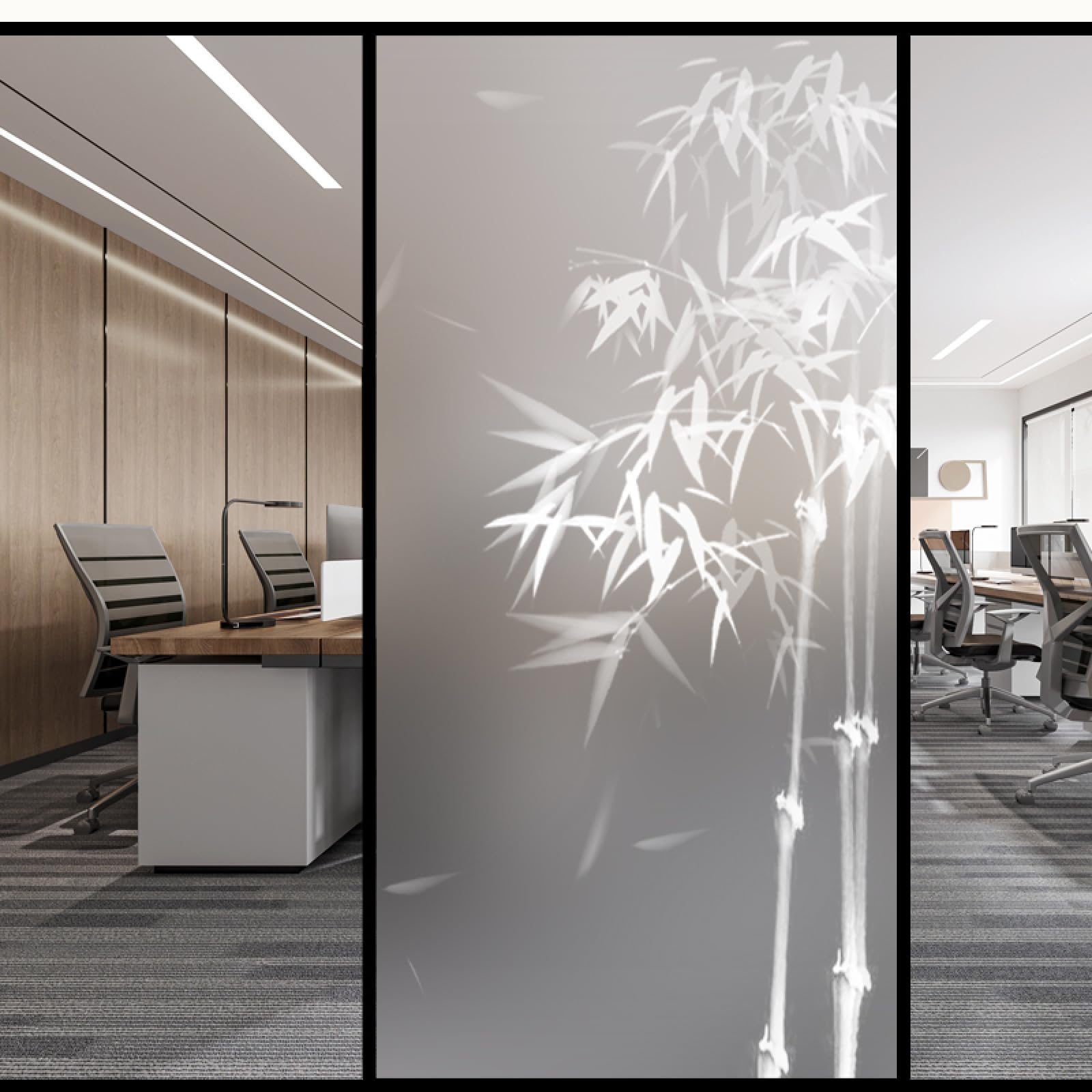 Window Film Privacy Gray White Bamboo Glass Frosted Privacy Film For Glass Windows Static Cling No Glue Window Films Covering Self Adhesive Anti Uv For Office Bathroom Home 60x120cm/1pcs
