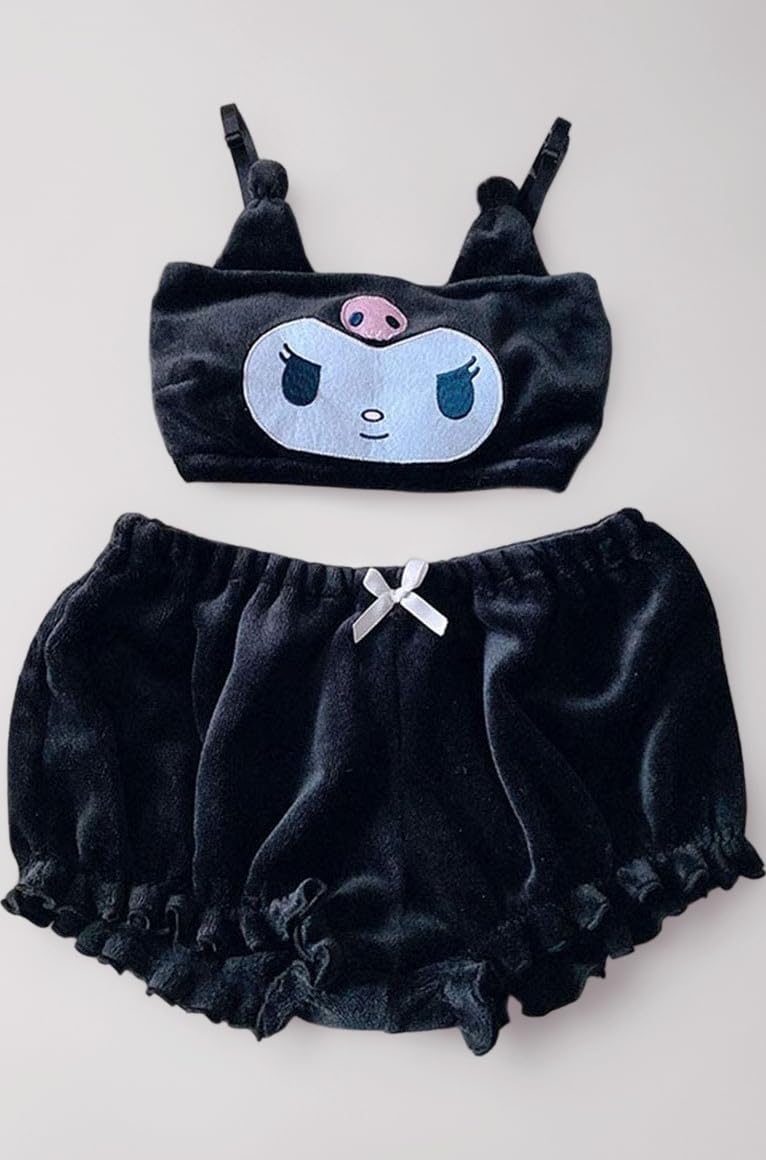 Kawaii Anime Cute Pajamas Set for Women Sweet Lovely Velvet Tube Top and Shorts Two Piece Cartoon Sleepwear Sets