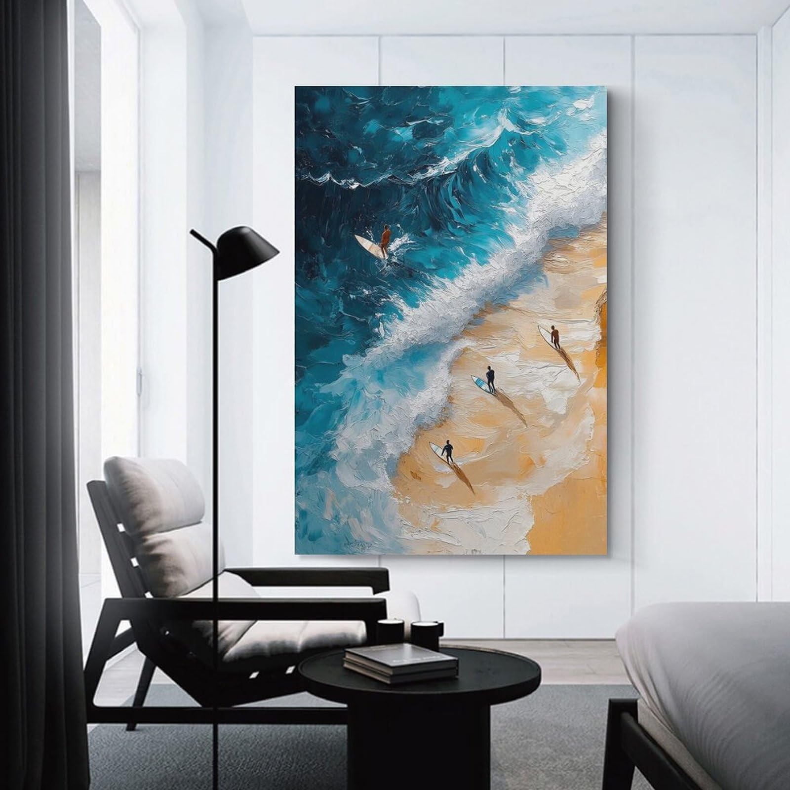 Junmoney Canvas Art Print Surfers on The Beach Painting, 24x36inch(60x90cm), for Contemporary Homes, Apartments Or Offices, Decorative Canvas Decor for Home Updates