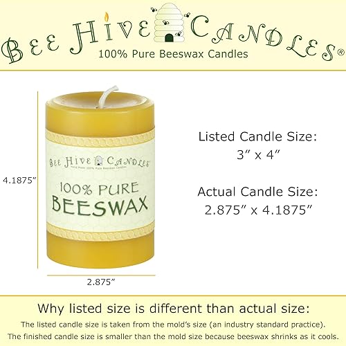 Miniatura 4 de Bee Hive Candles Vela pilar de cera de abeja 100% pura (3 x 4 pulgadas)